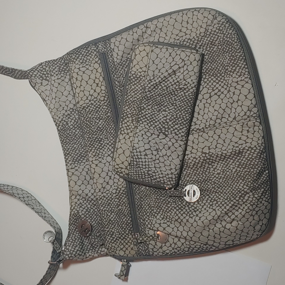 Travelon faux snakeskin crossbody bag with matching wallet